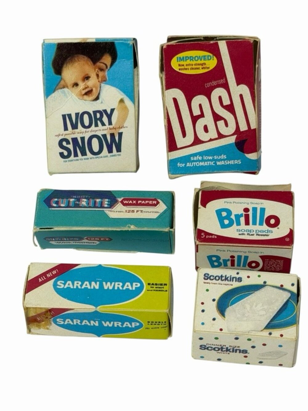 LOT Vintage Miniature Dollhouse Name Brand Box Household Goods Brillo Saran Wrap